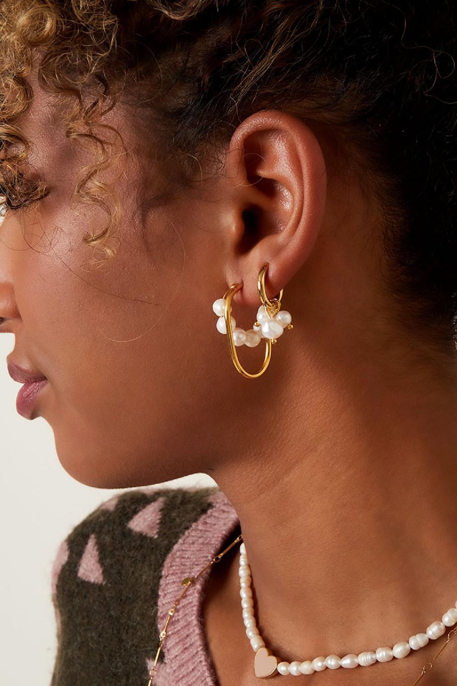 Earrings with dangling pearls Gold Color Stainless Steel Picture2